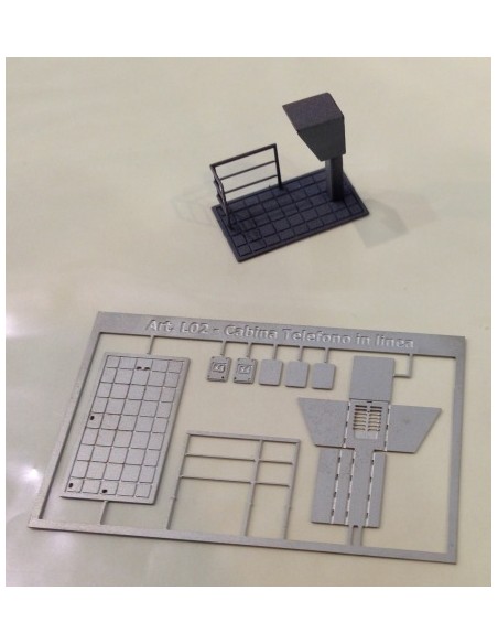 Cabina telefono in linea,  montata, verniciata con base e ringhiera - FL02M