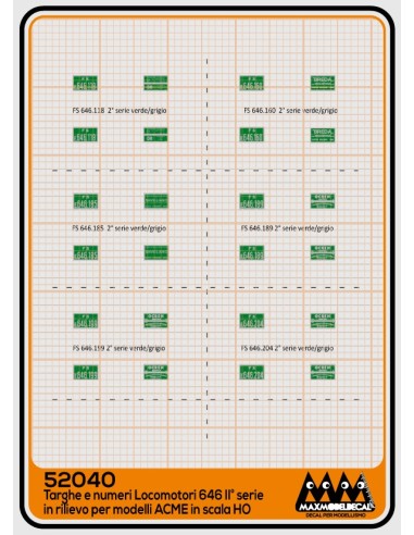 M52040 -Targhe e numeri locomotori 646 IIa serie in rilievo per ACME -  3D scala H0