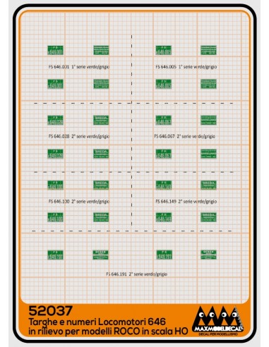 M52037 - Targhe e numeri locomotori 646 in rilievo per Roco -  3D