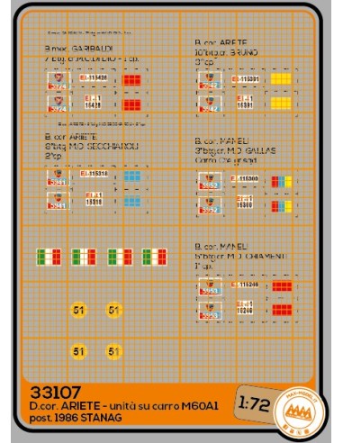 Ariete armored division, tank unit M60A1 post 1986, stanag - M33107