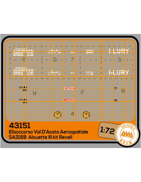Helicopter rescue Val d'Aosta white livery Aérospatiale SA316B Alouette III -  Kit Revell - M43151 Helicopter rescue Val d'Aosta white livery Aérospatiale SA316B Alouette III -  Kit Revell - M43151